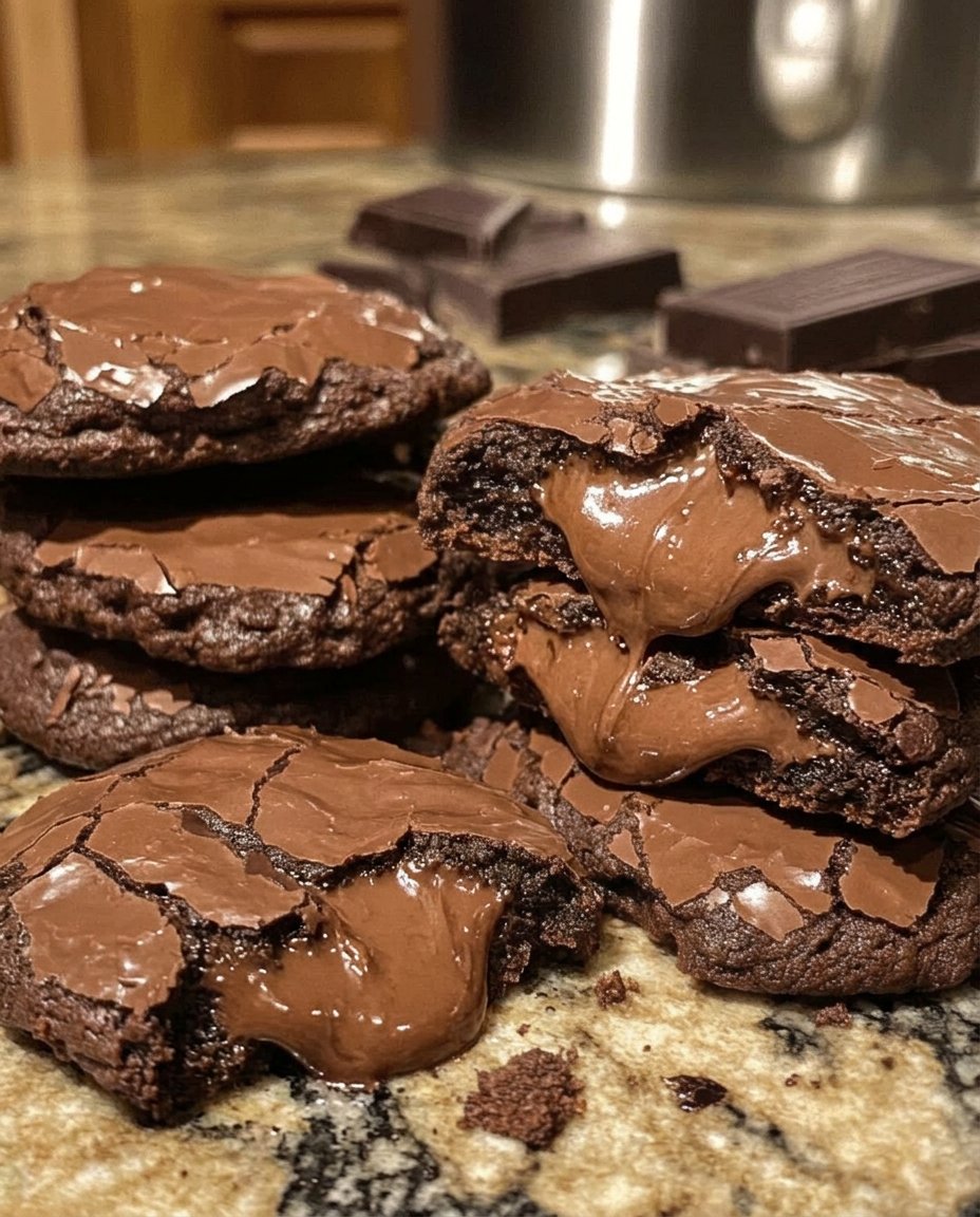 A stack of soft flourless Nutella cookies on a decorative vintage ceramic plate.