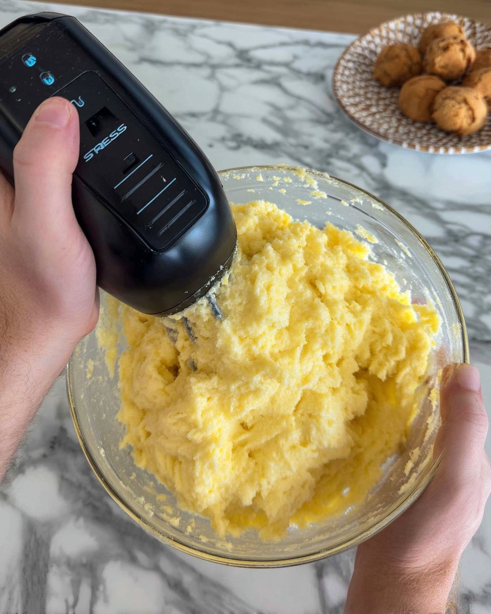 Whisk lifting from a bowl of stiff white egg peaks for cookie dough