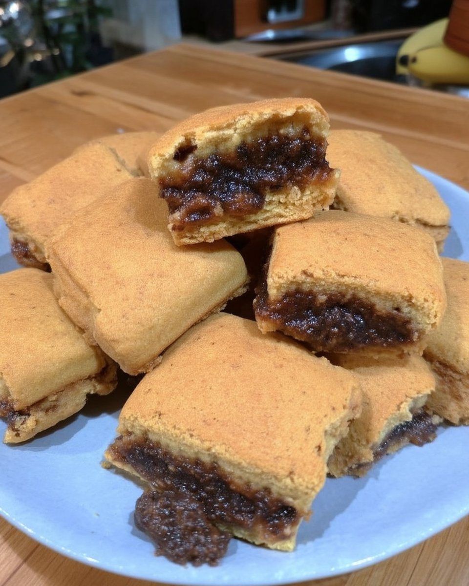 Strawberry newton cookies stacked inside a classic glass cookie jar