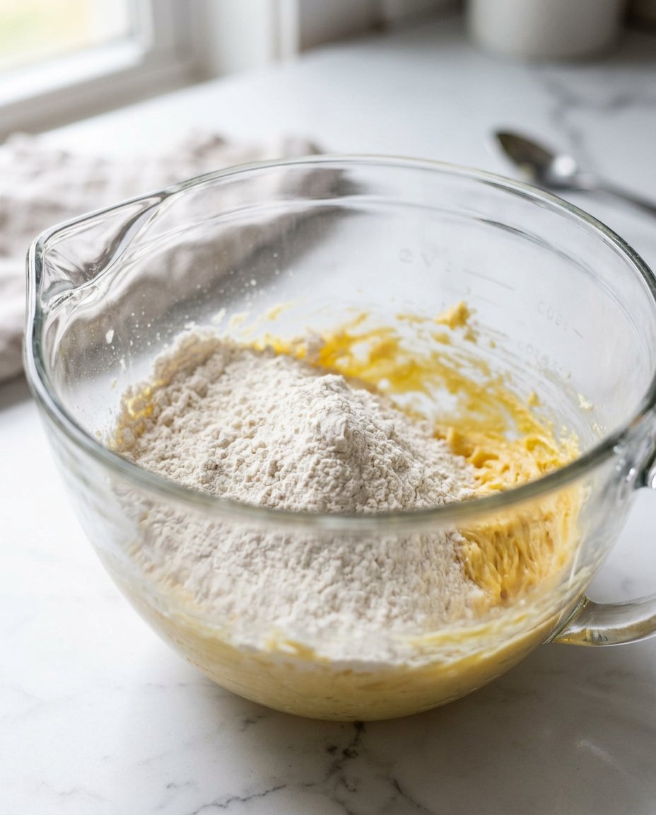 Pantry staples like flour, butter, and sugar arranged for baking soft sugar cookies