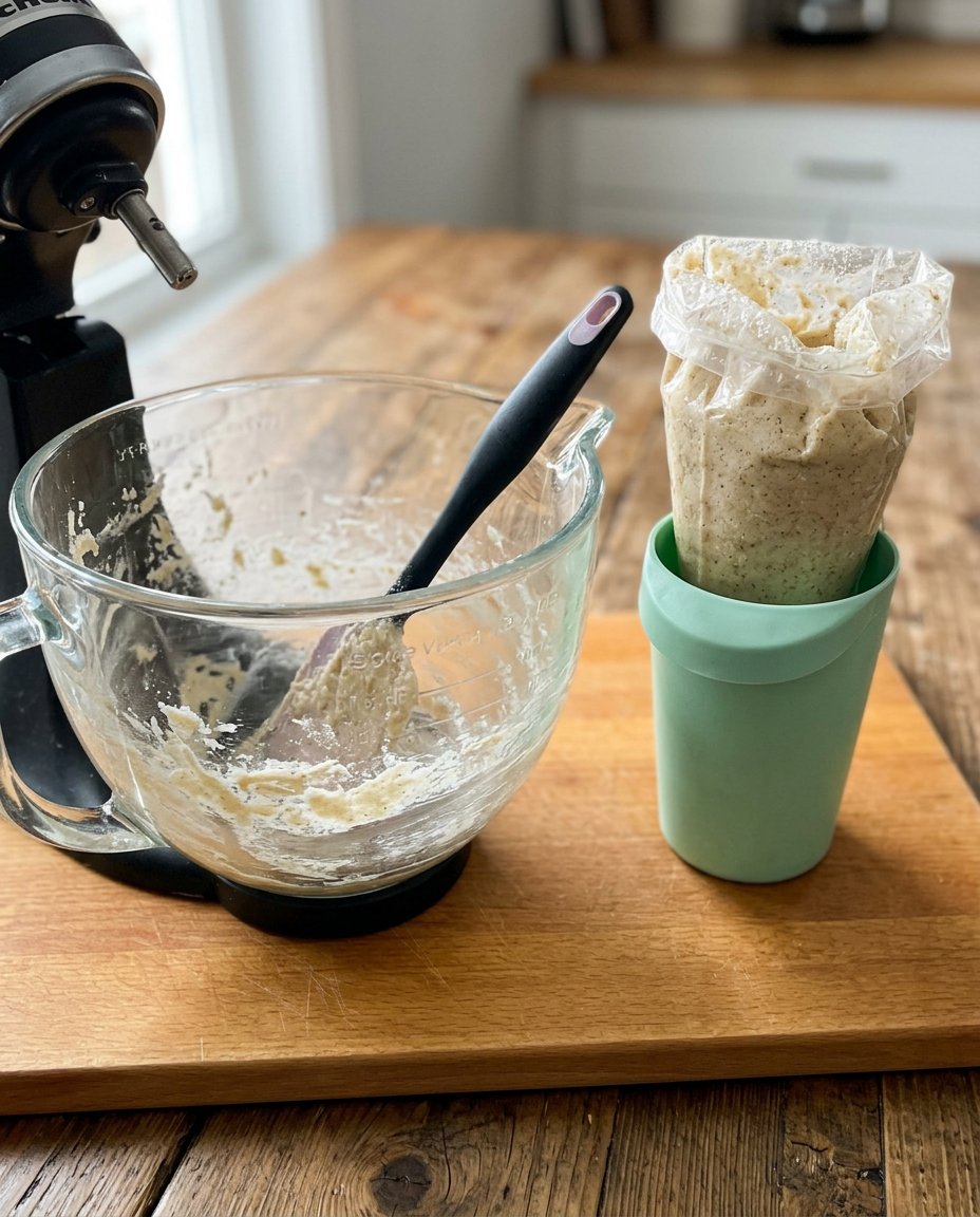 A hand using a cookie scoop to portion out small balls of ginger snap dough.