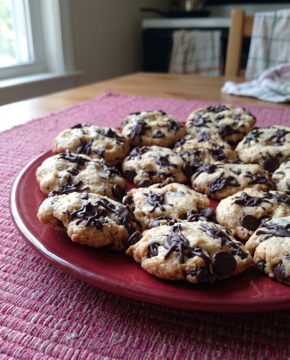 Halloween chocolate chip cookies inside a vintage ceramic cookie jar