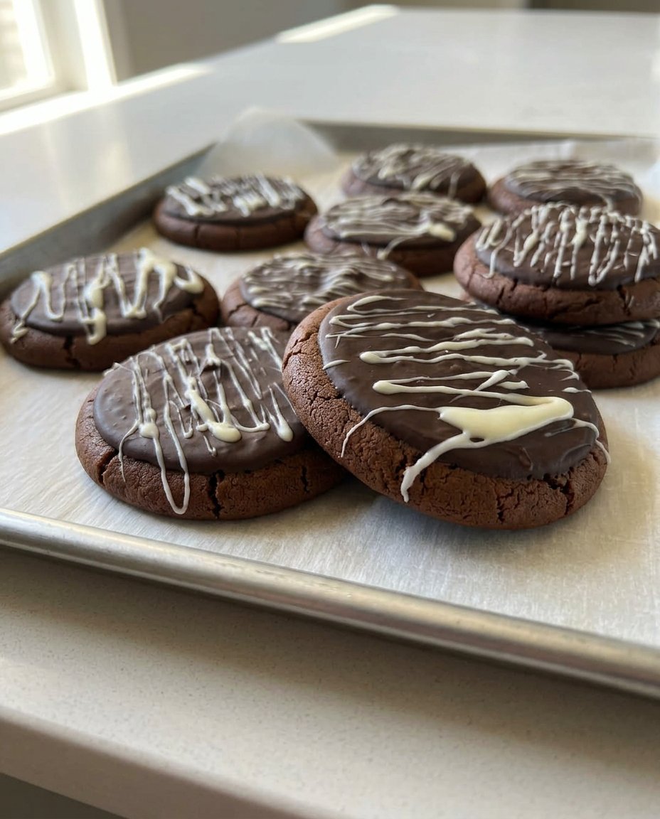 Oversized milk chocolate chip cookies resting on a wire cooling rack in a warm kitchen.