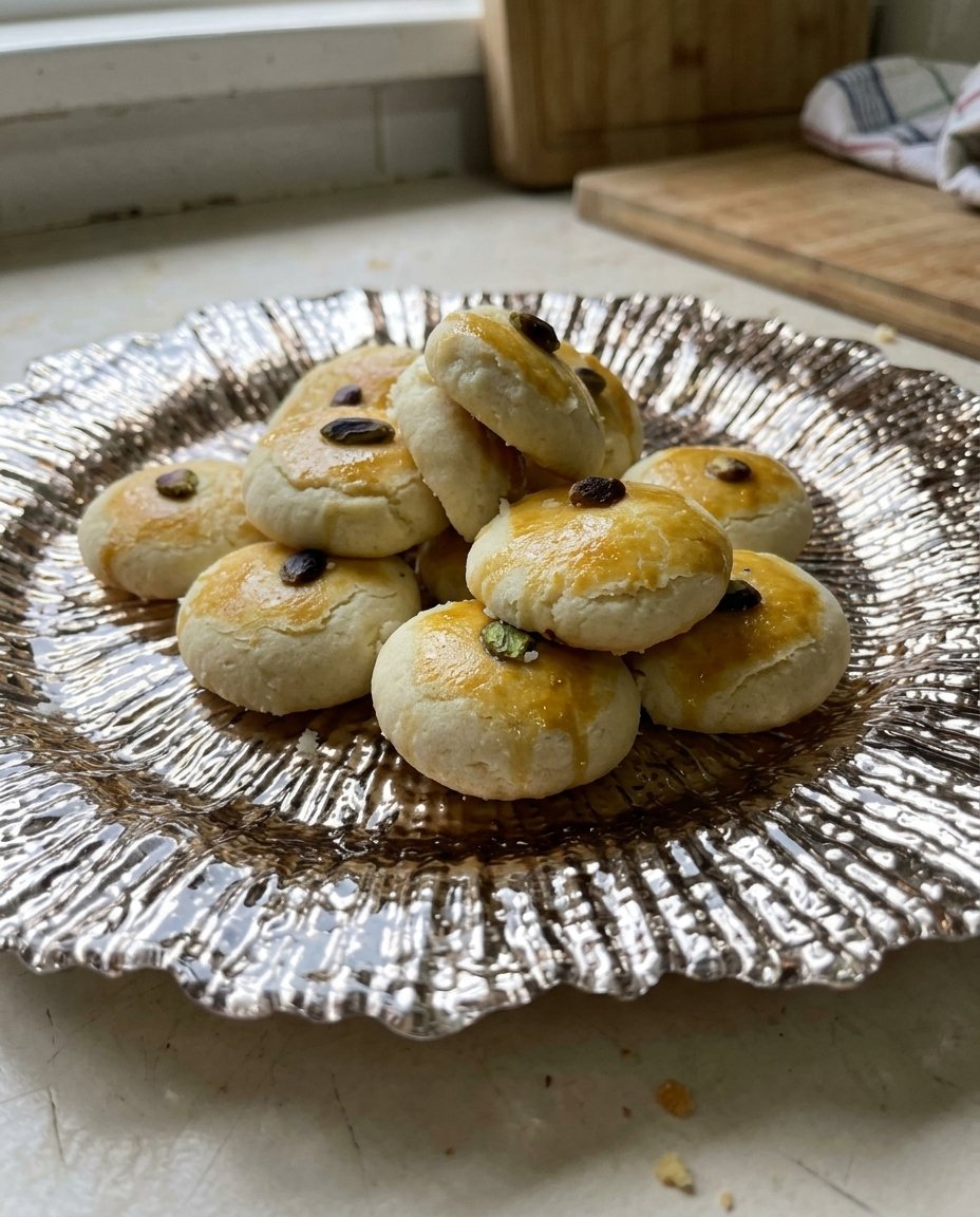 A glass cookie jar filled with biscuits next to a cup of Masala Chai