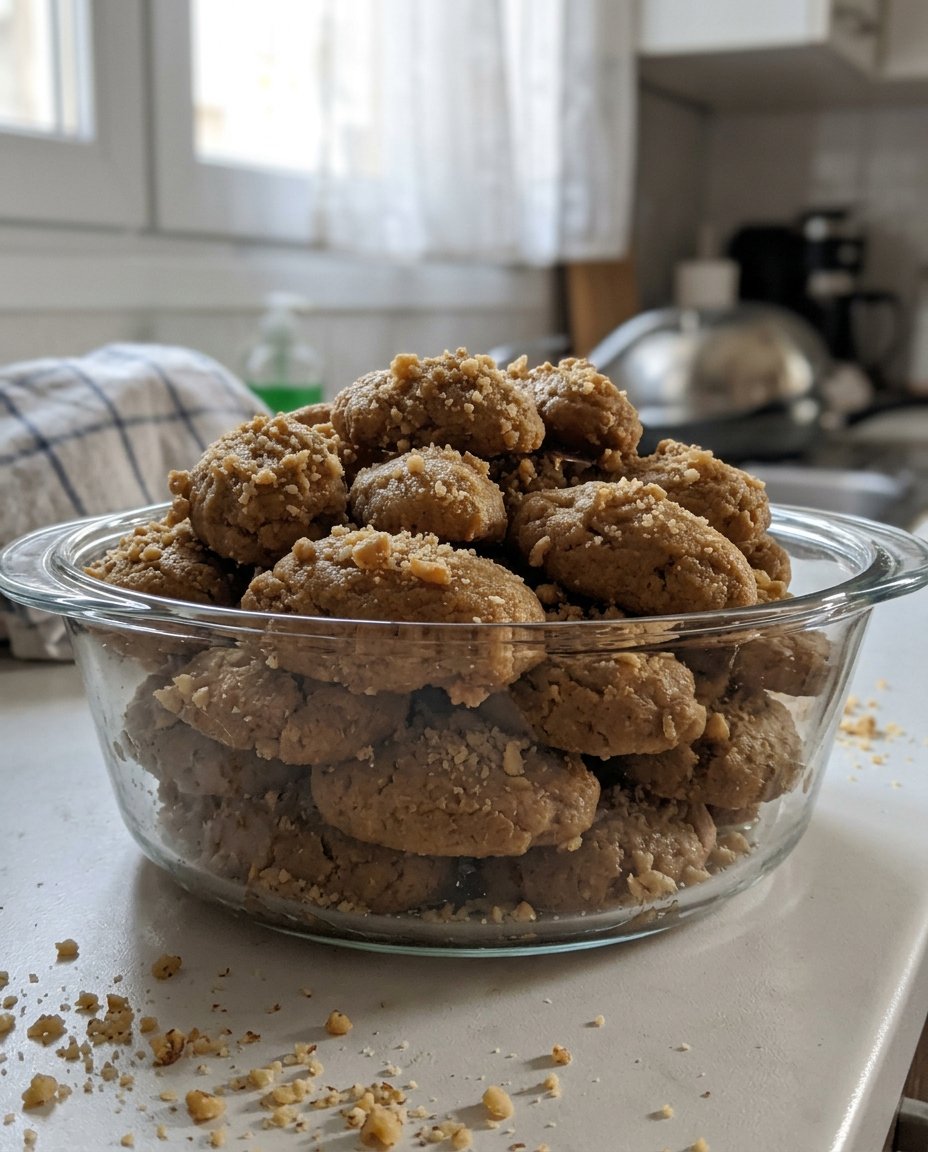 Traditional Greek melomakarona cookies on a vintage ceramic platter with walnuts