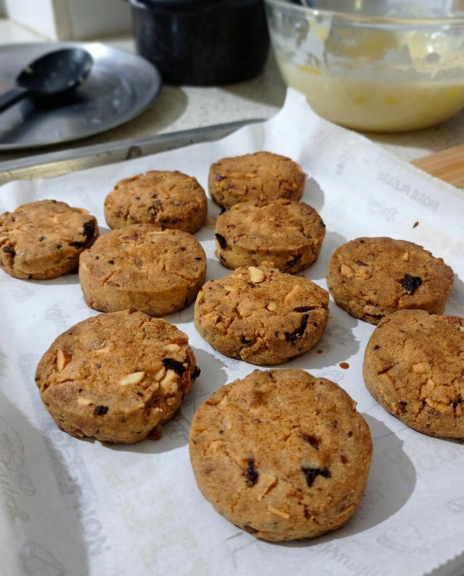 Homemade Naan Khatai cookies cooling on a wire rack with cardamom and rose petals