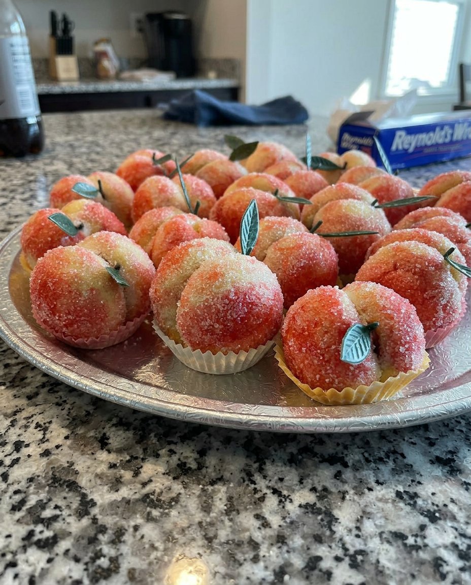 Old-fashioned peach cookies on a rustic wooden table outside