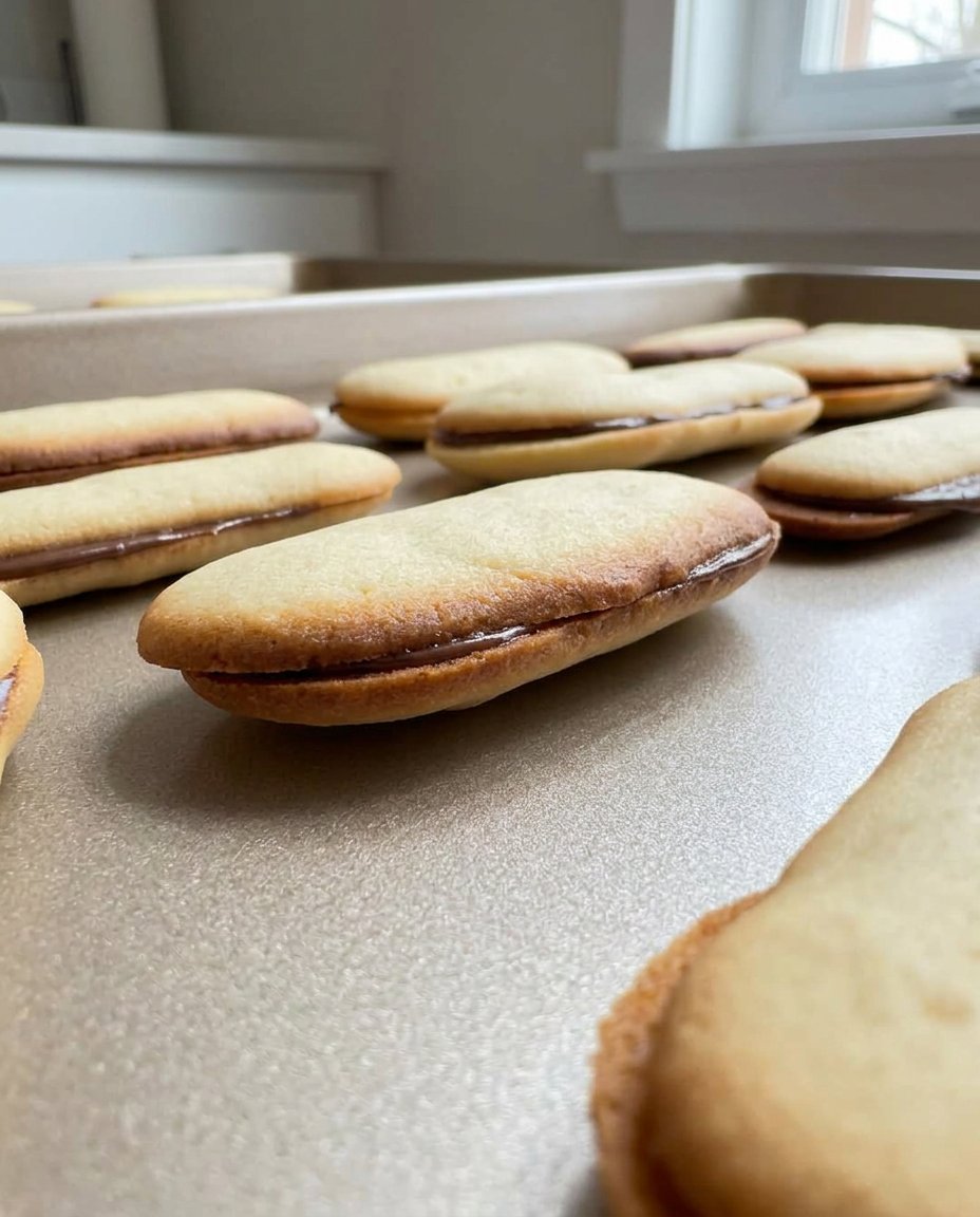 Homemade lacy oat cookies with chocolate filling on a vintage plate
