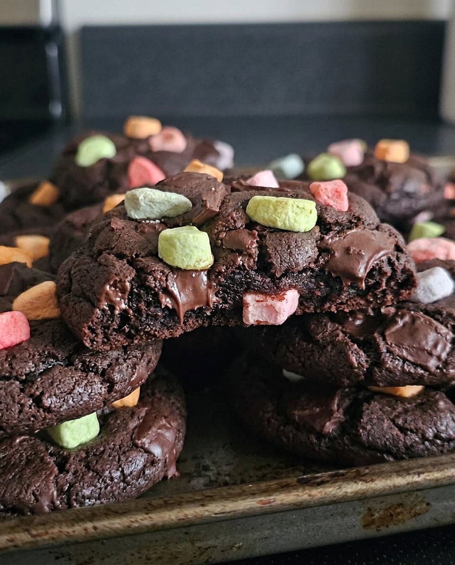 Homemade chocolate peppermint bark cookies cooling on a wire rack in a nostalgic kitchen setting