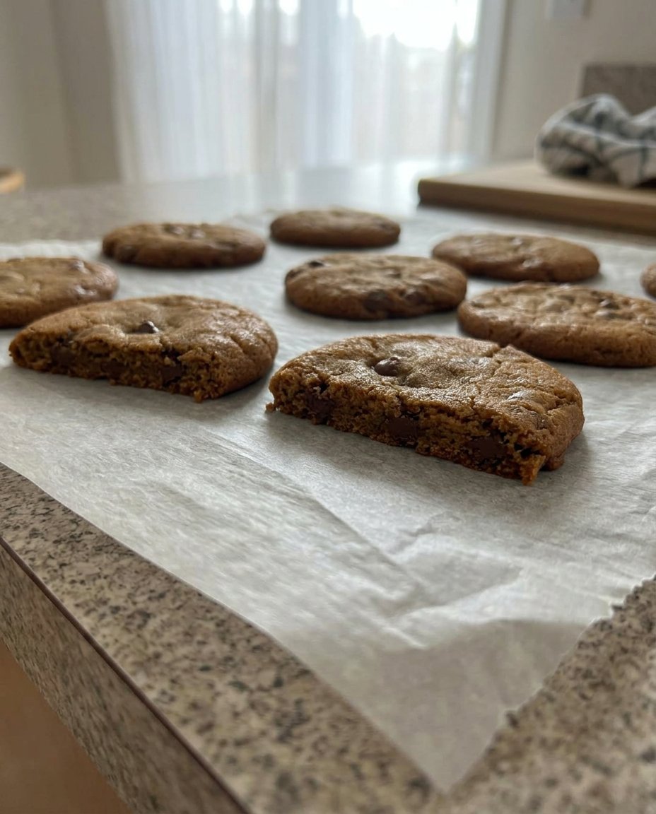 A stack of golden brown refrigerator cookies resting on a wire cooling rack in a sunny kitchen.