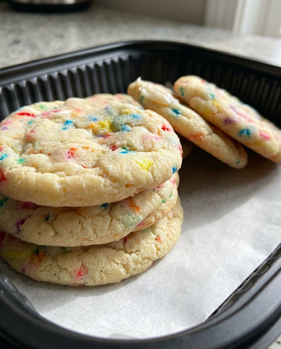 Soft sugar cookies with sparkling sugar tops inside a vintage ceramic cookie jar