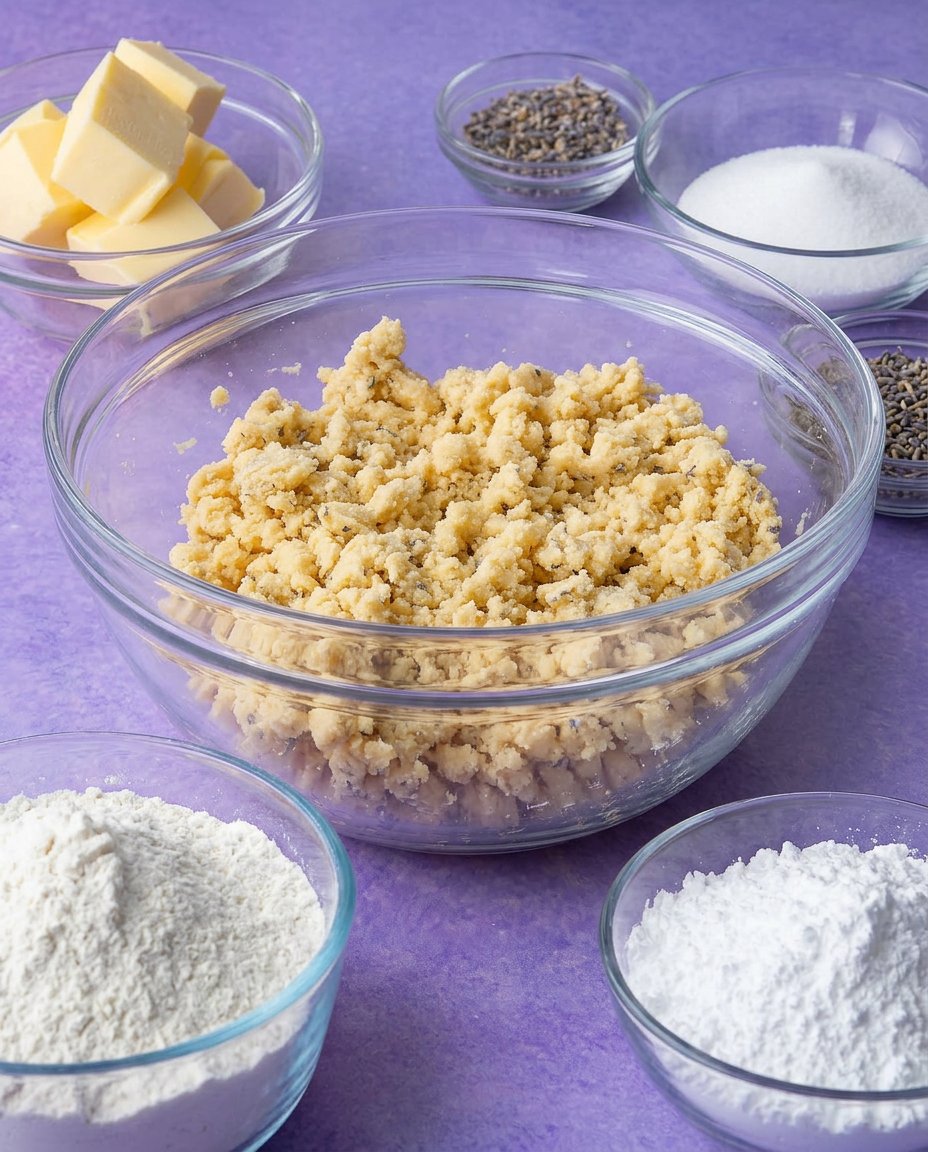 Slicing cold lavender shortbread dough into perfect rectangular cookies