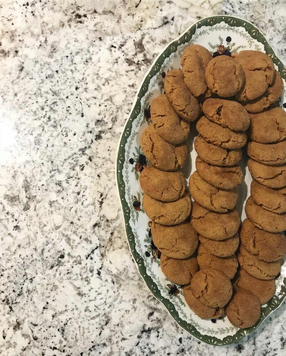 A vintage glass cookie jar filled with homemade gingersnap cookies