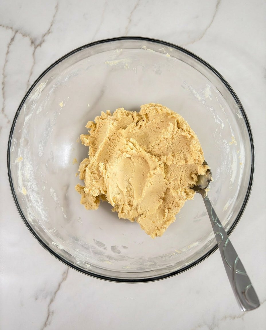 Ingredients for peach thumbprint cookies including butter, flour, and peach filling.