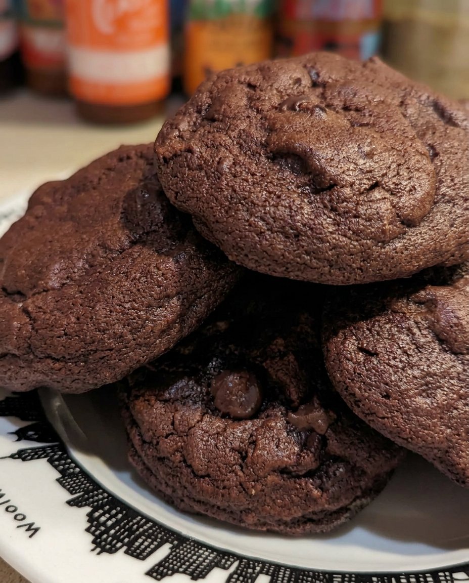 Fudgy brownie mix cookies on a wire rack
