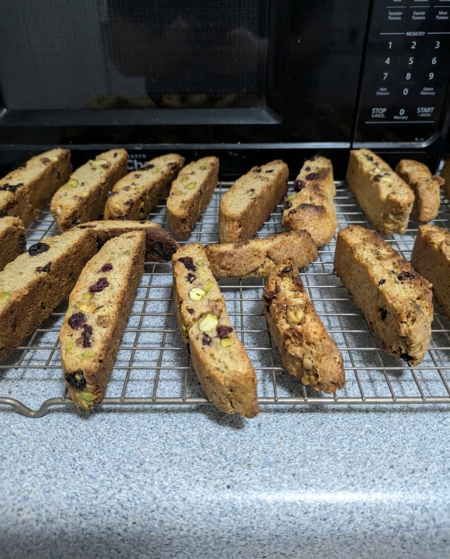 A plate of biscotti next to a cup of espresso.