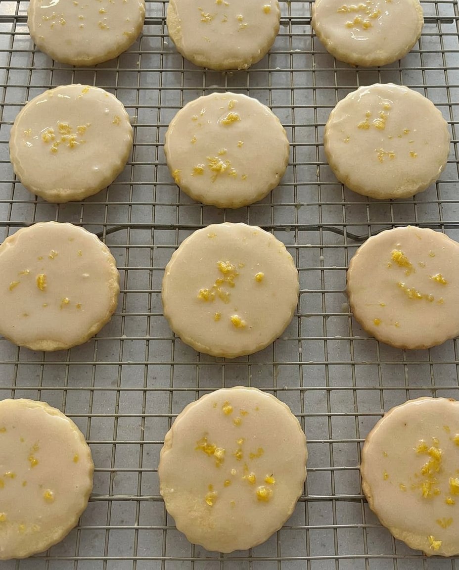 A stack of lemon glazed cookies on a decorative white plate