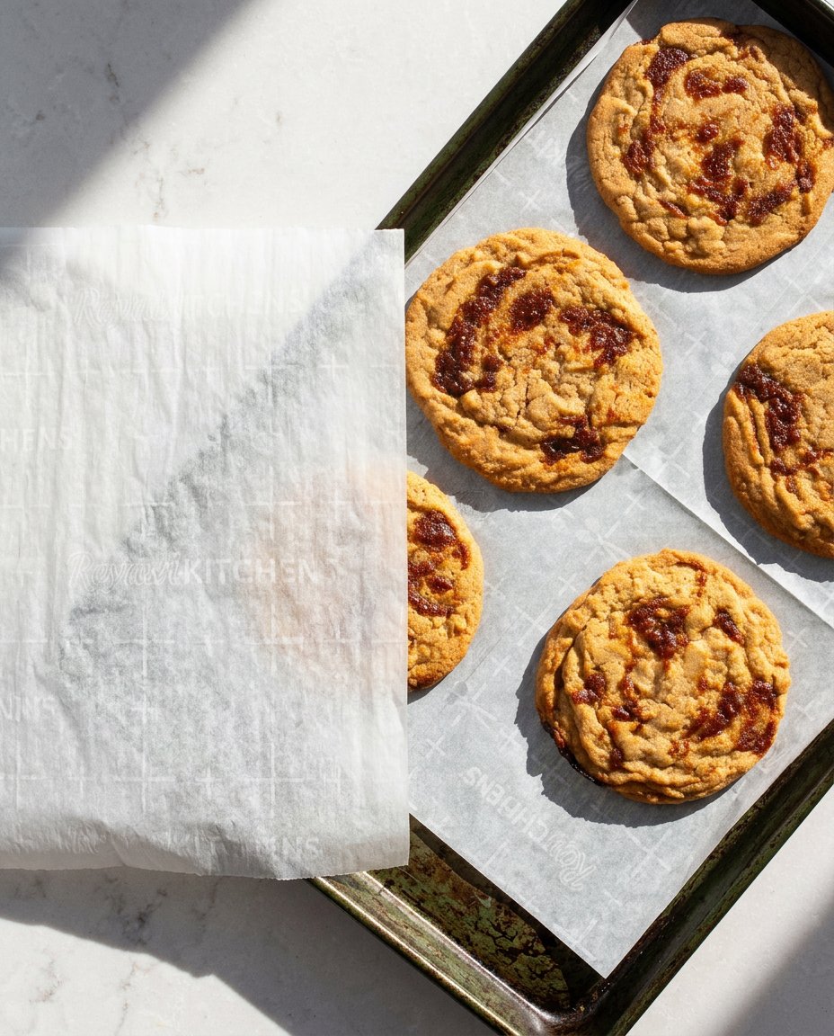 Soft chewy pumpkin miso caramel cookies stacked inside a vintage glass cookie jar