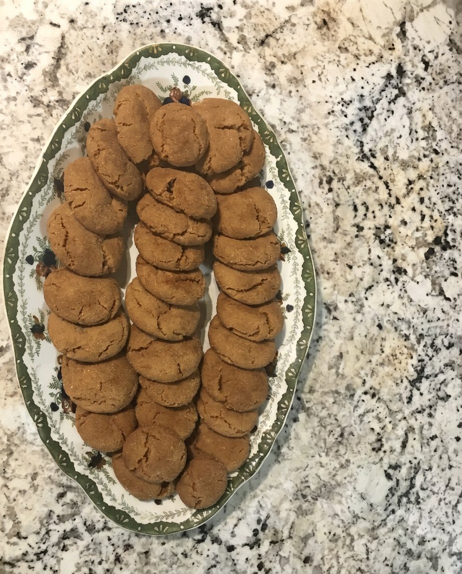 Old fashioned gingersnap cookies cooling on a wire rack in a sunlit kitchen