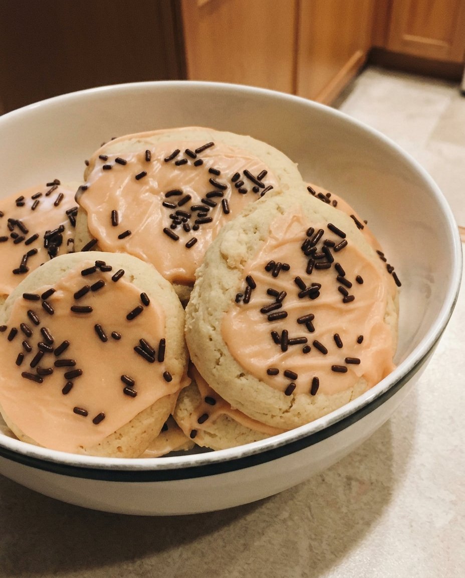 Soft vegan sugar cookies decorated with white icing in a vintage glass jar
